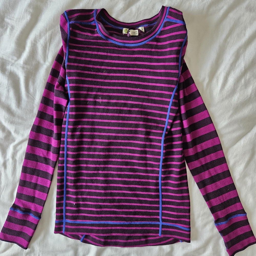 Womens Long Sleeve Striped Shirt - Pink and Black